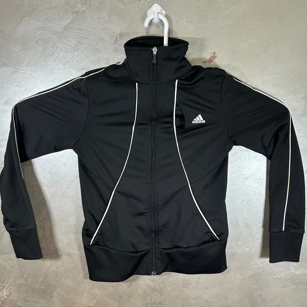 Adidas Kids Black Full Zip Track Jacket White Piping Size‎ Medium